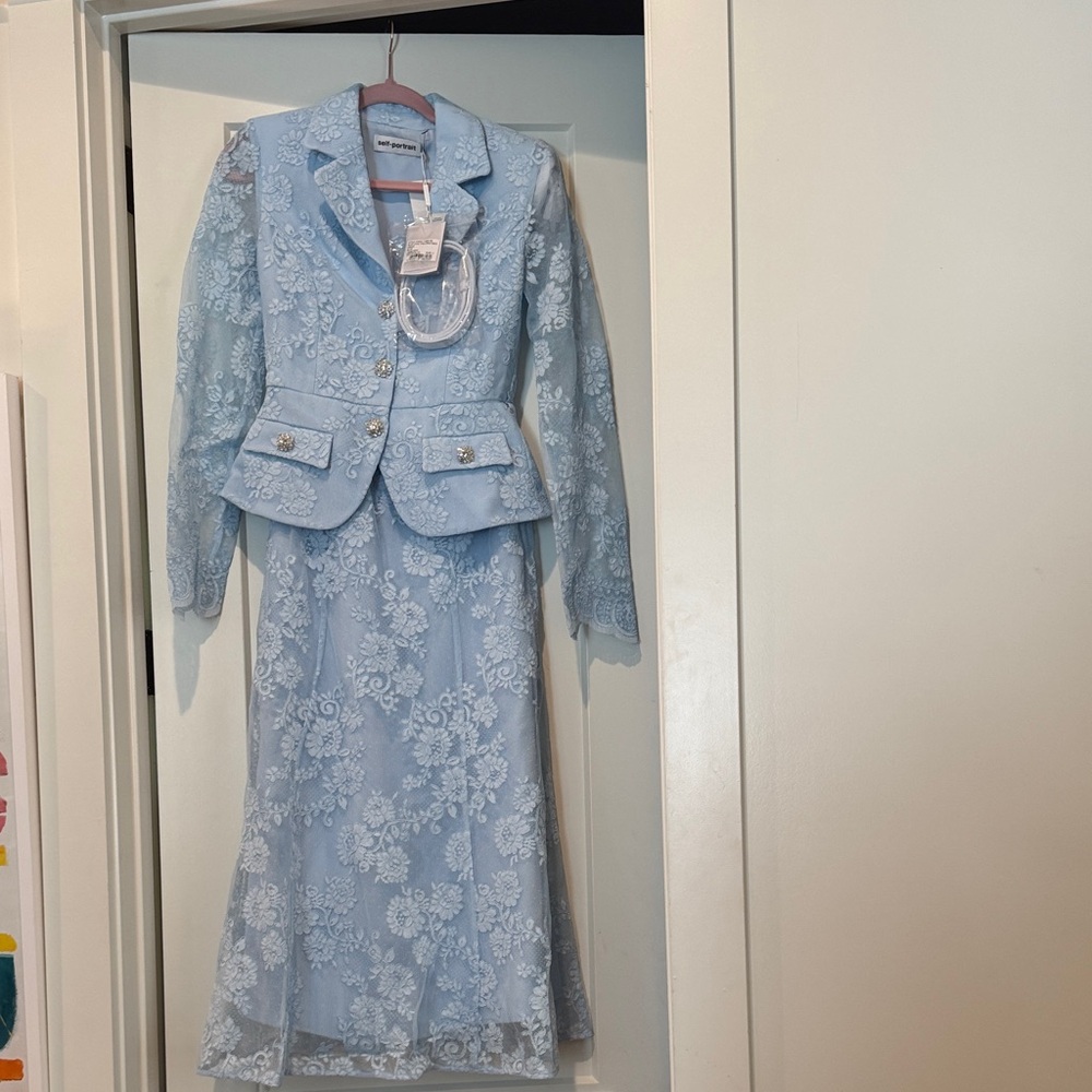 Self-Portrait Light Blue Lace Wedding Dress